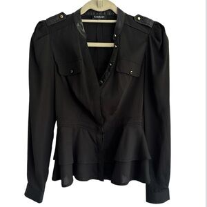 New Bebe Peplum Blouse Gothic Military Style Epaulet Black Long Sleeve Top XXS